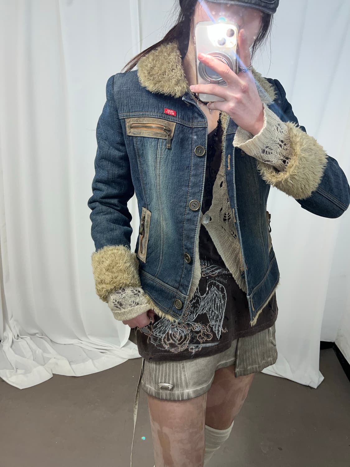 Y2K 퍼 카라 데님 자켓 상품이미지2