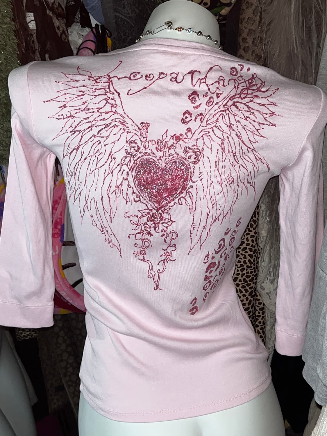 y2k 갸루 천사 글리터 커스텀 핑크탑 상품이미지4