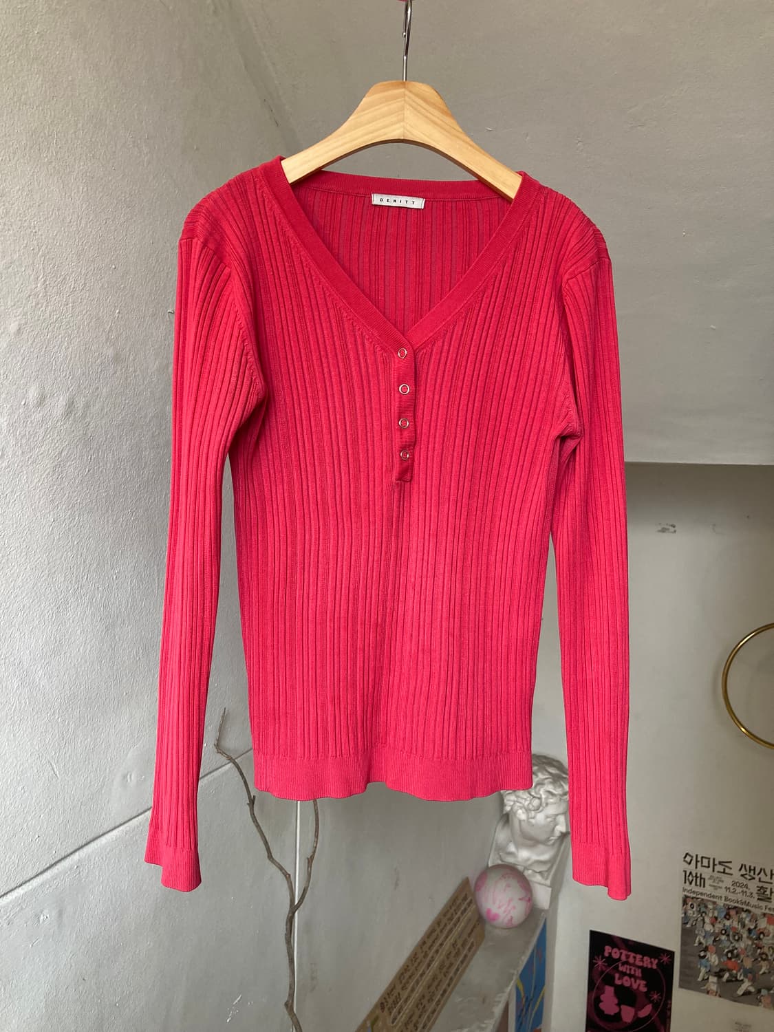 브이넥 버튼 골지 니트 상품이미지1