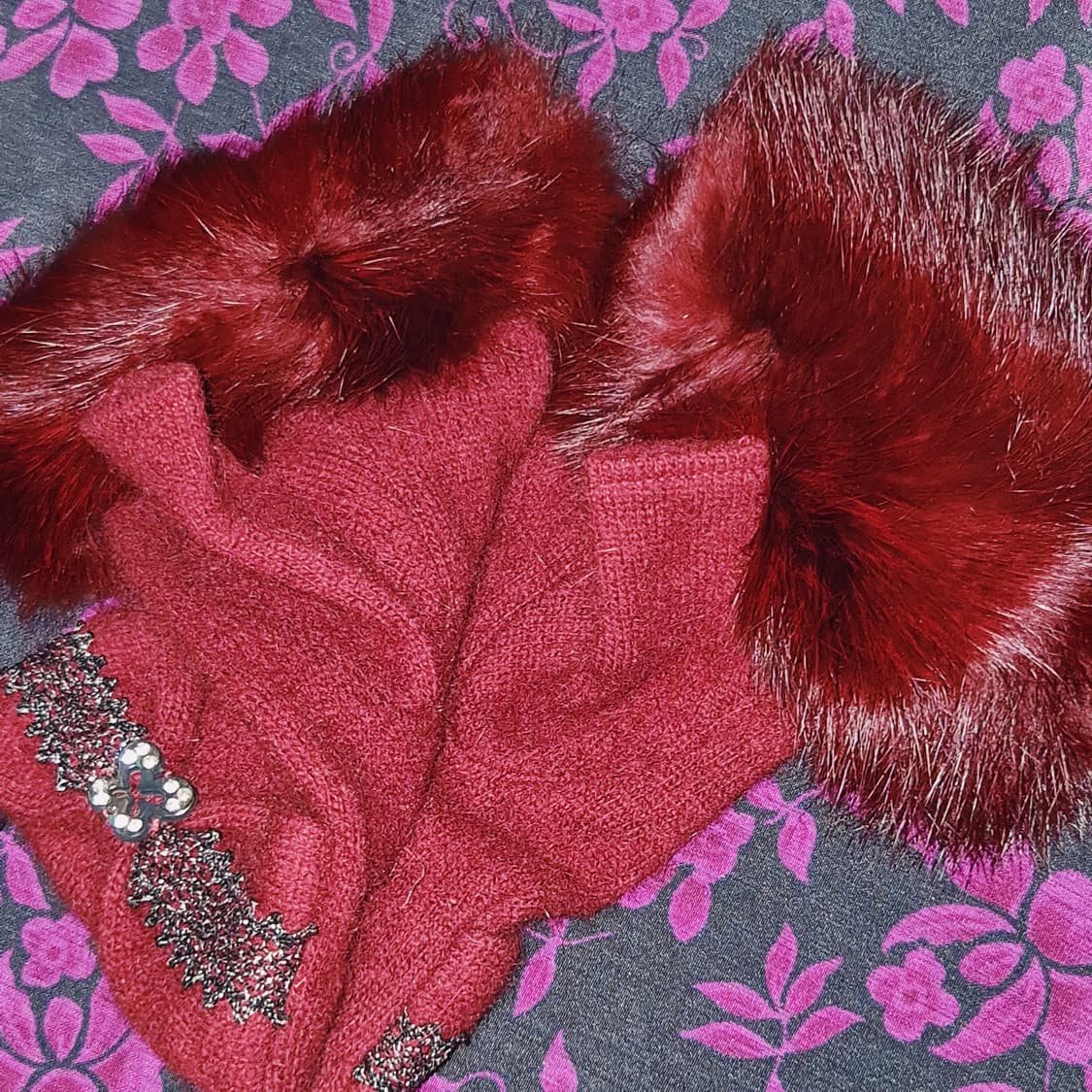 02s 한정 안나수이 핑거리스 레이스 나비 울 장갑 상품이미지10