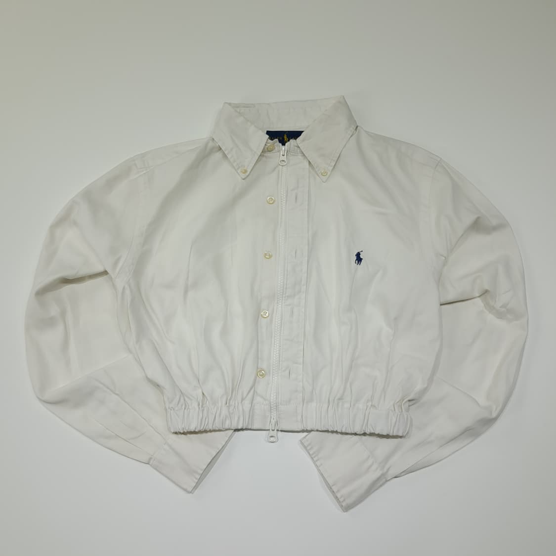 CL747 폴로 90s 리메이크 헤링본 화이트 크롭 집업 셔츠 상품이미지1