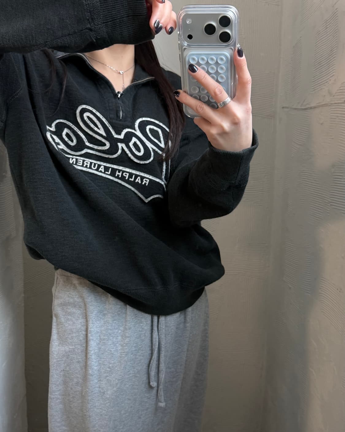 Polo 폴로 랄프로렌 신형 차콜컬러 엠브로이드로고 반집업 니트 상품이미지2