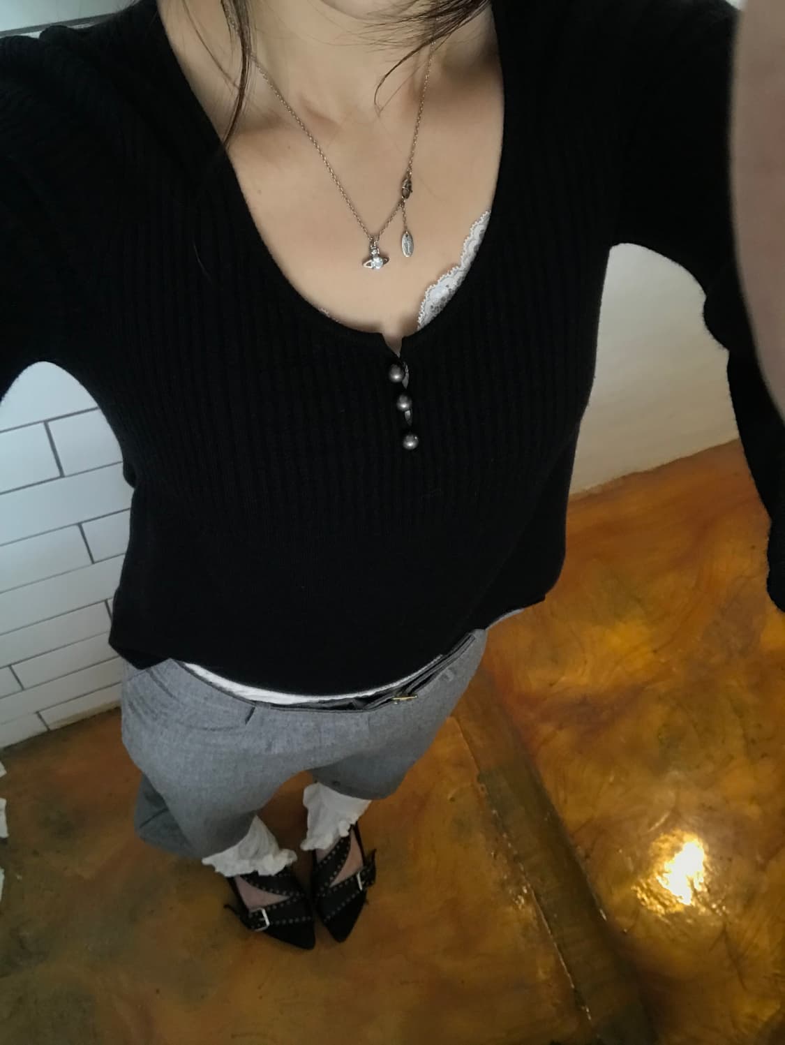 빈티지 레이스 디테일 니트 블라우스 상품이미지2