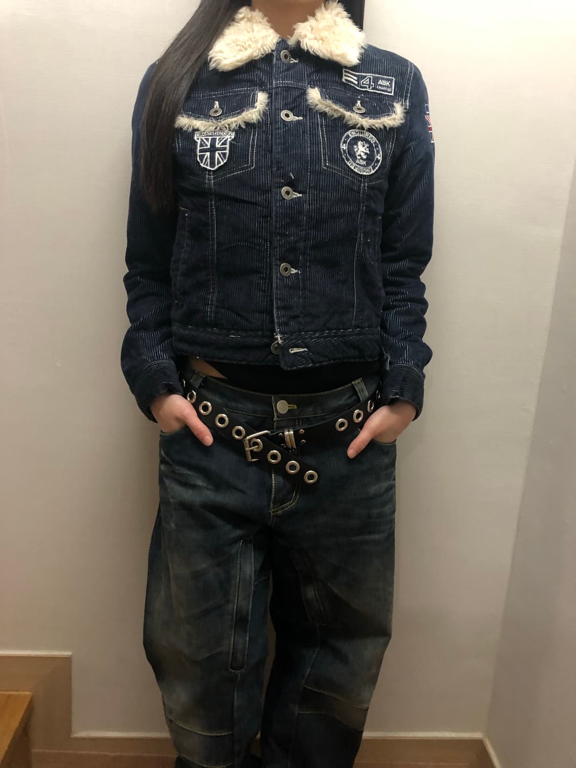 빈티지 에스크 퍼 카라 패치 데님 코듀로이 자켓 상품이미지5