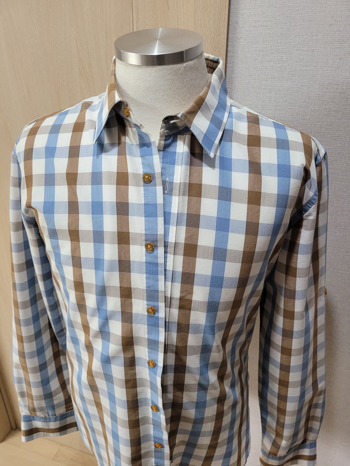 스파오 SPAO 남자 롤업 체크 셔츠 100 블루 상품이미지2