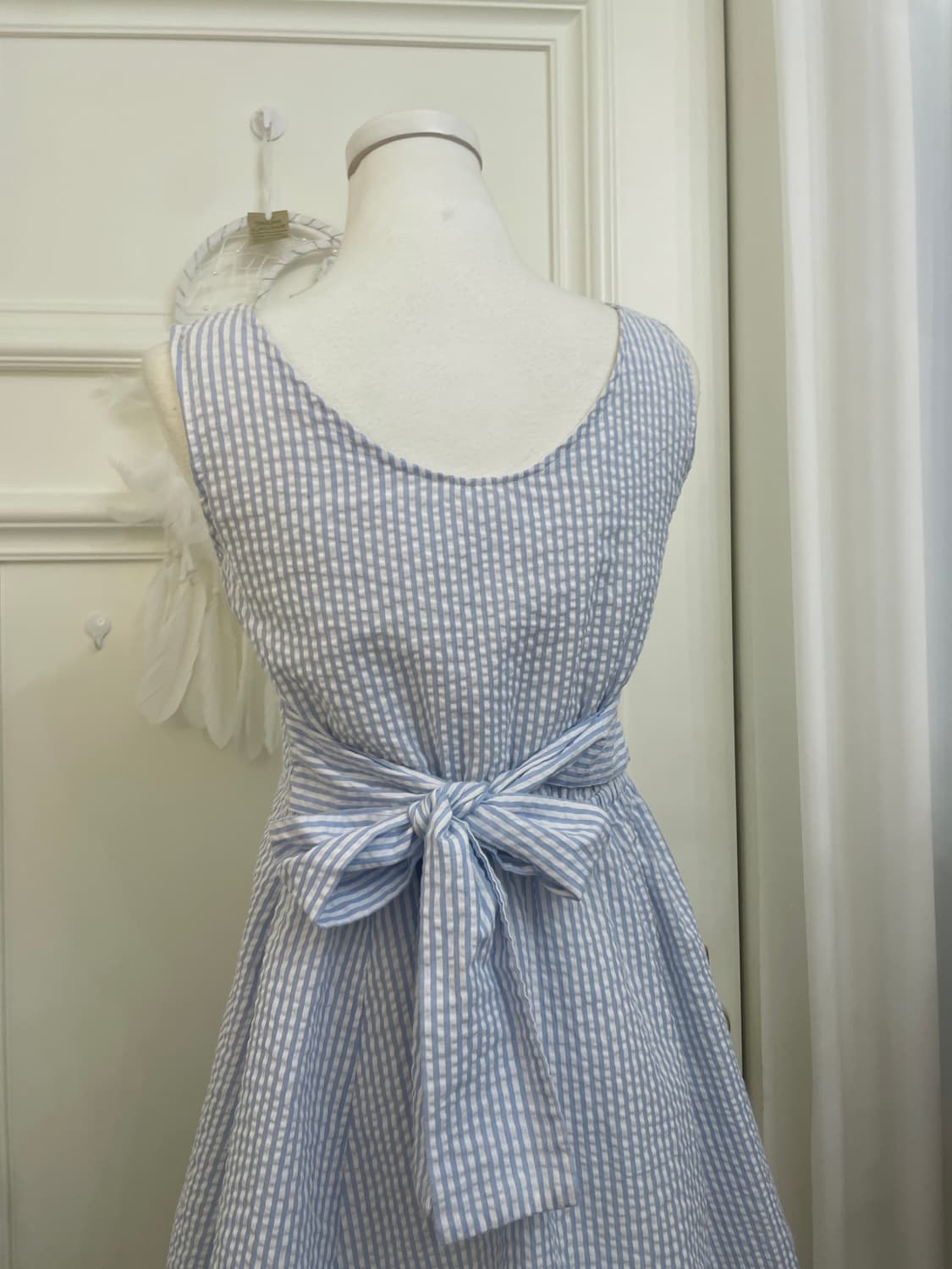 sky blue stripe lovely bow point flare o 상품이미지4
