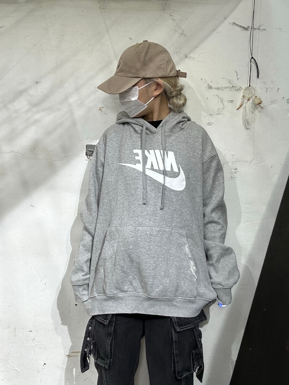 나이키 그레이 미드 화이트 스우시 후드 오버핏 후드티 XL 상품이미지2