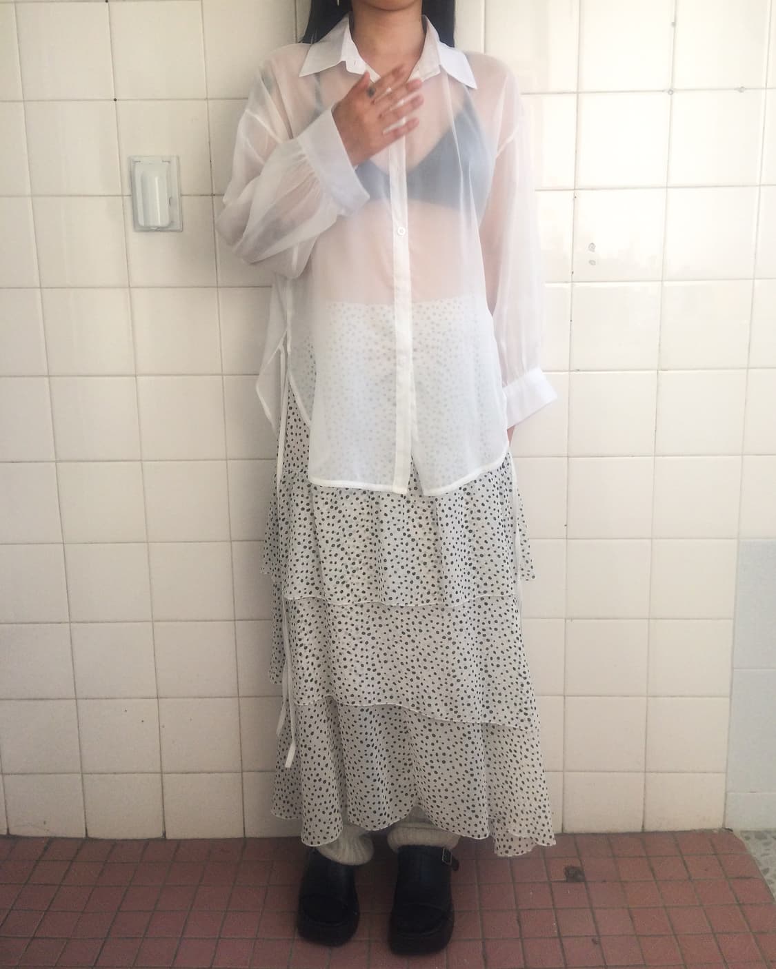 Side tied see through shirt 상품이미지7