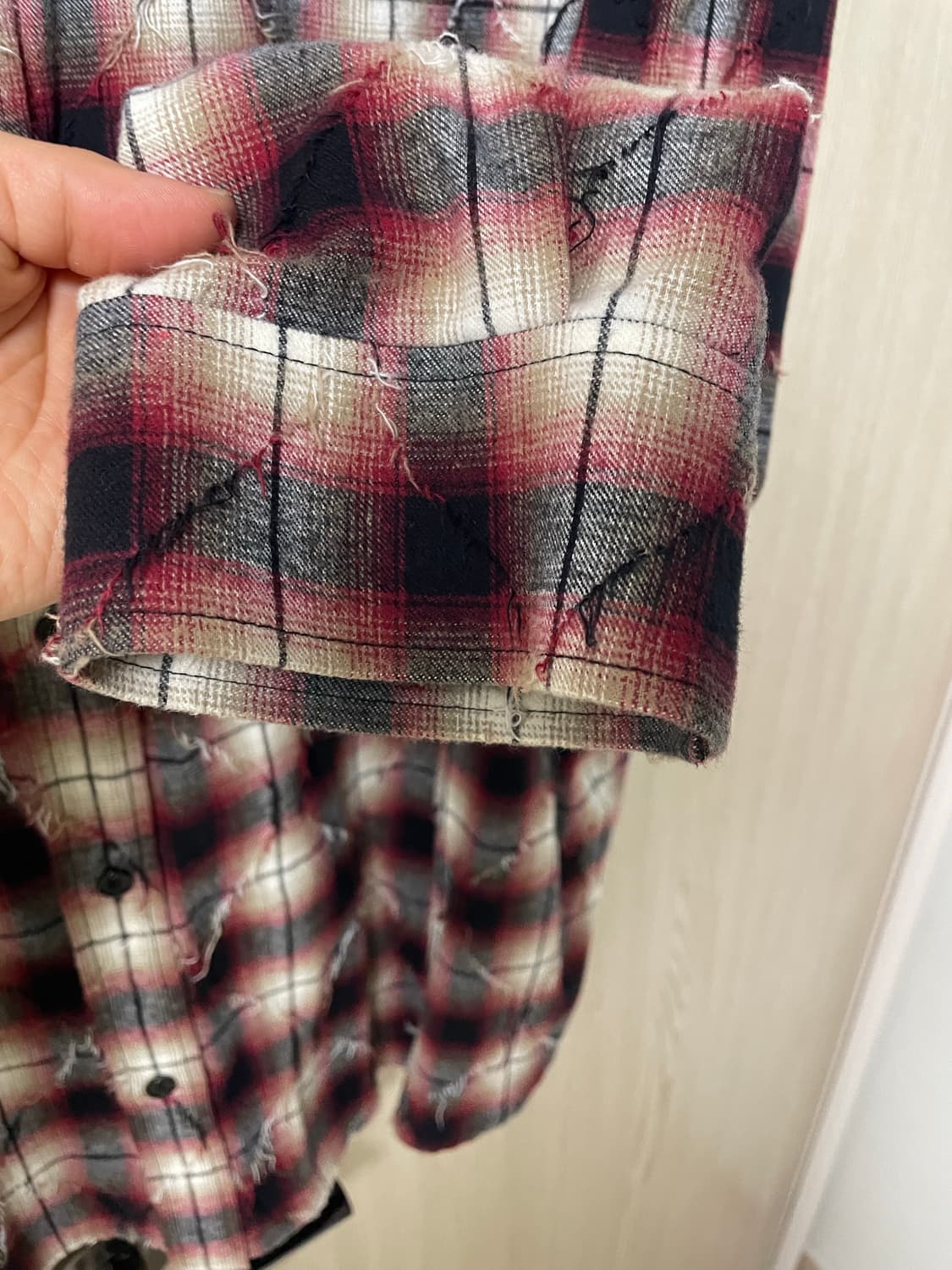 준지 아가일 데미지 루즈핏 셔츠 레드, 52사이즈 상품이미지4