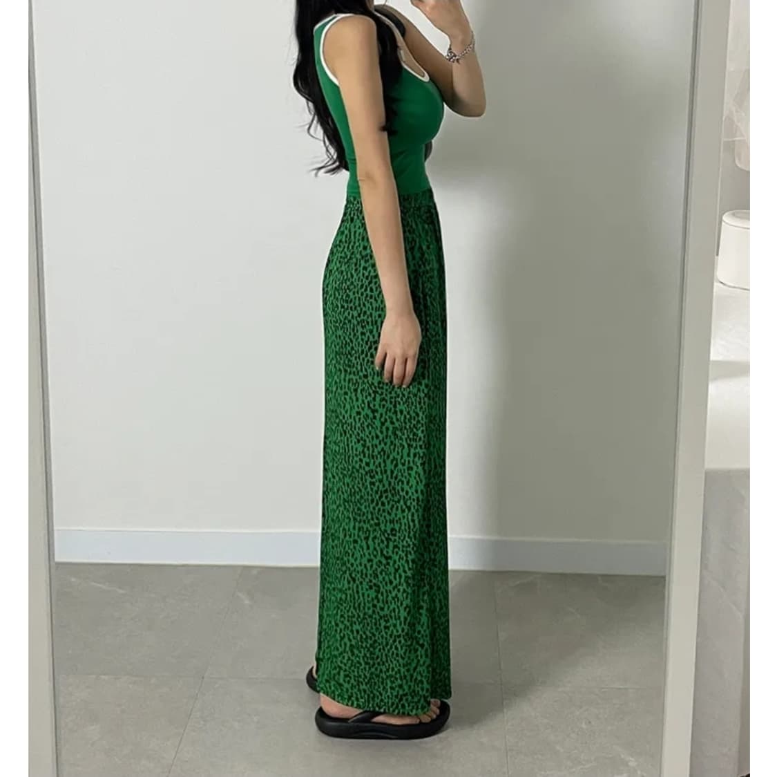 초록 레오파드 밴딩 롱스커트 상품이미지3