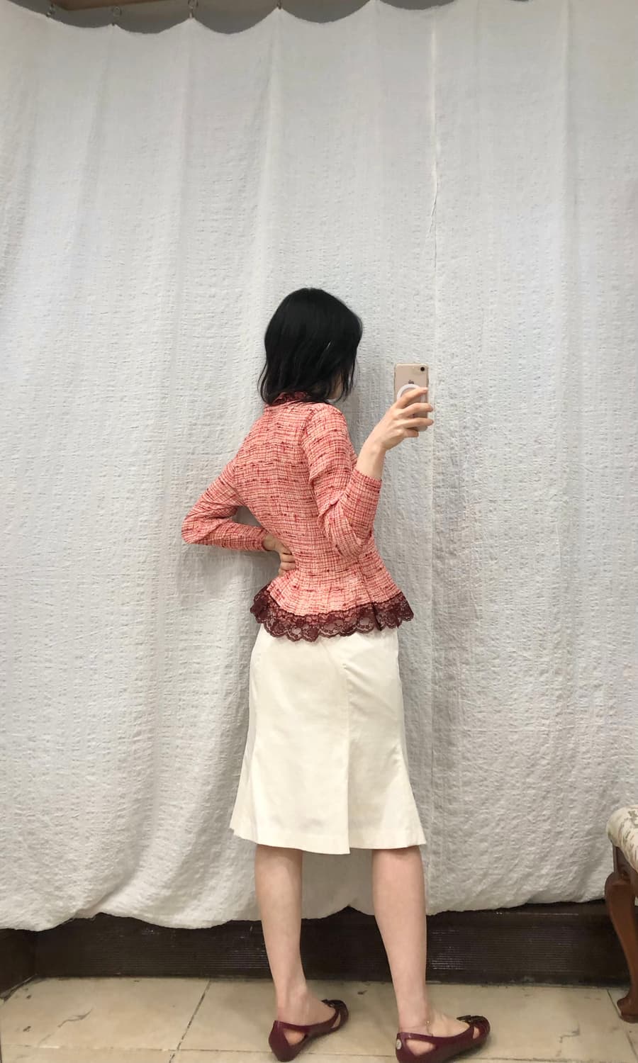 Lace hem pleats cardigan 상품이미지5