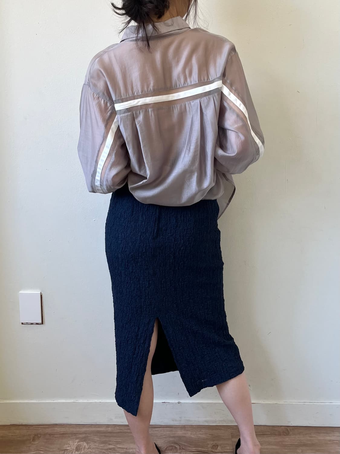 M’s Style 그레이 시스루 오버 셔츠 상품이미지6