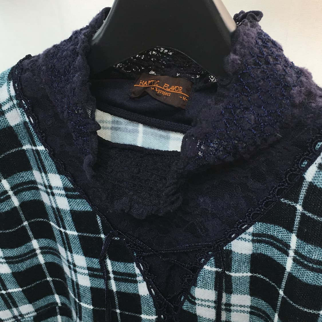 vintage check pattern lace top 상품이미지4