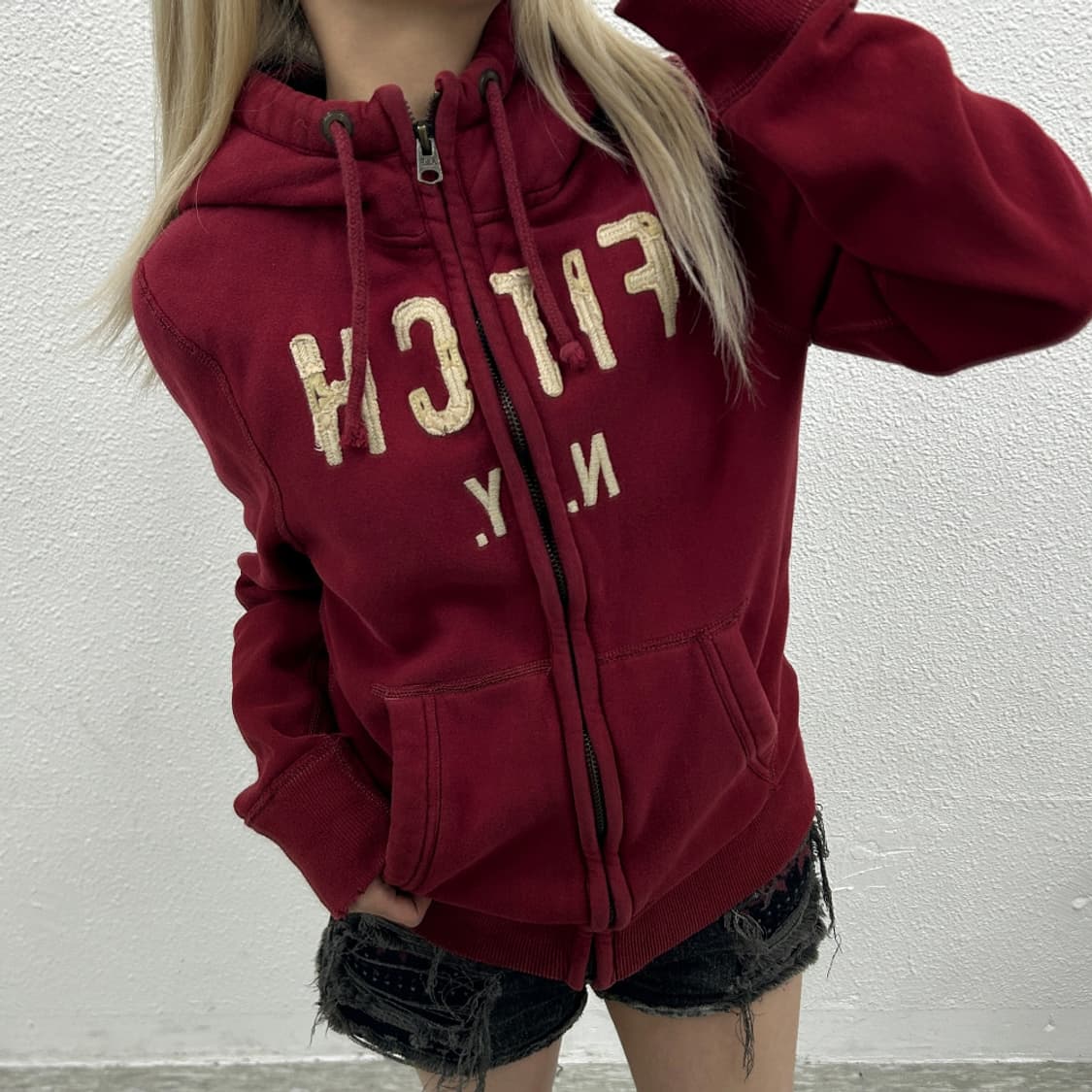 아베크롬비 센터로고 버건디 후드집업 S 상품이미지1