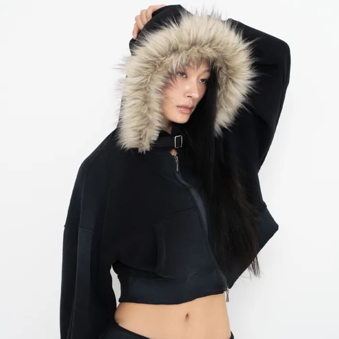 2000아카이브 퍼후드 럭셔리이즈드림 퍼자켓크롭 스컬프터 상품이미지1