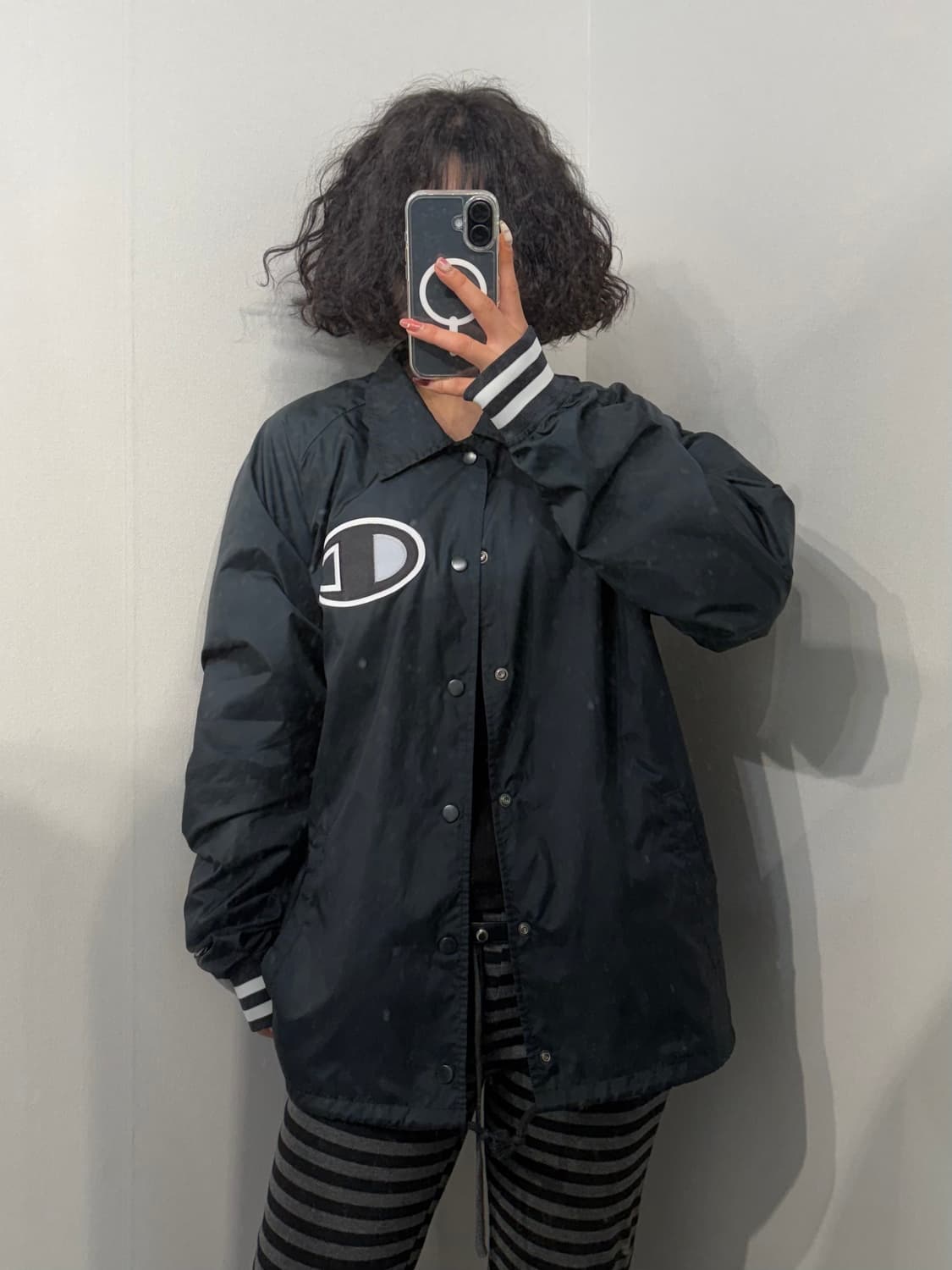M 챔피온 나일론 빅로고 코치자켓 블랙 상품이미지1