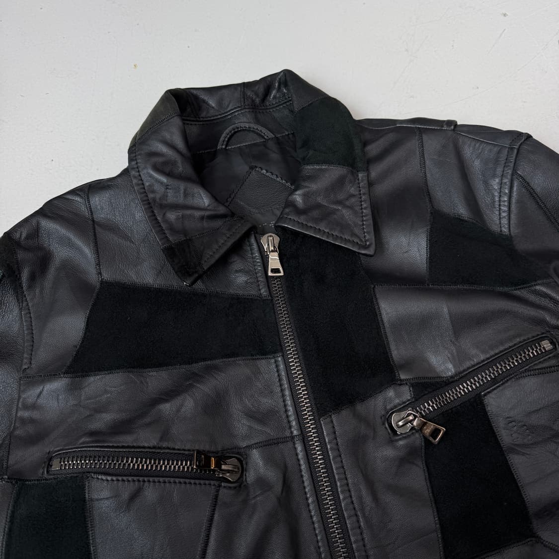 Maniac works 제팬 바이커 리얼레더 램스킨 패치워크 양가죽 자켓 상품이미지3