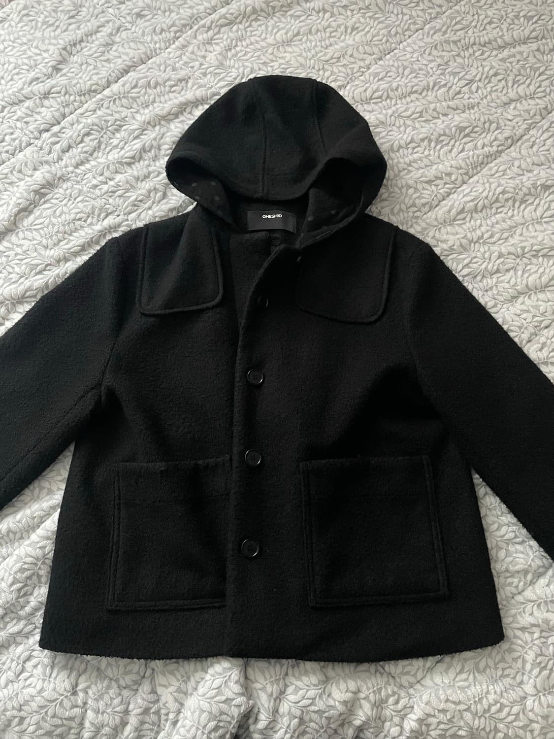 HOODED HALF COAT, BLACK 상품이미지1