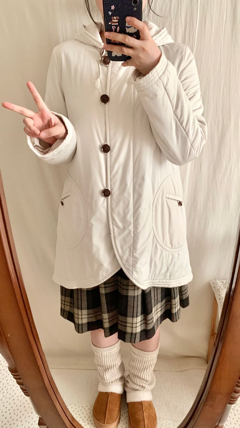 빈티지 체크 더플 후드 간절기 패딩 상품이미지7