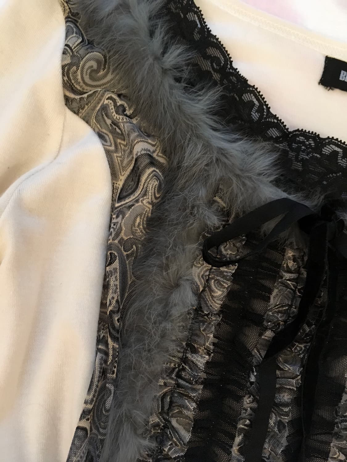 페이즐리 퍼 트리밍 로걀탑 갸루 공겜여주깔 고딕 00s y2k 상품이미지6