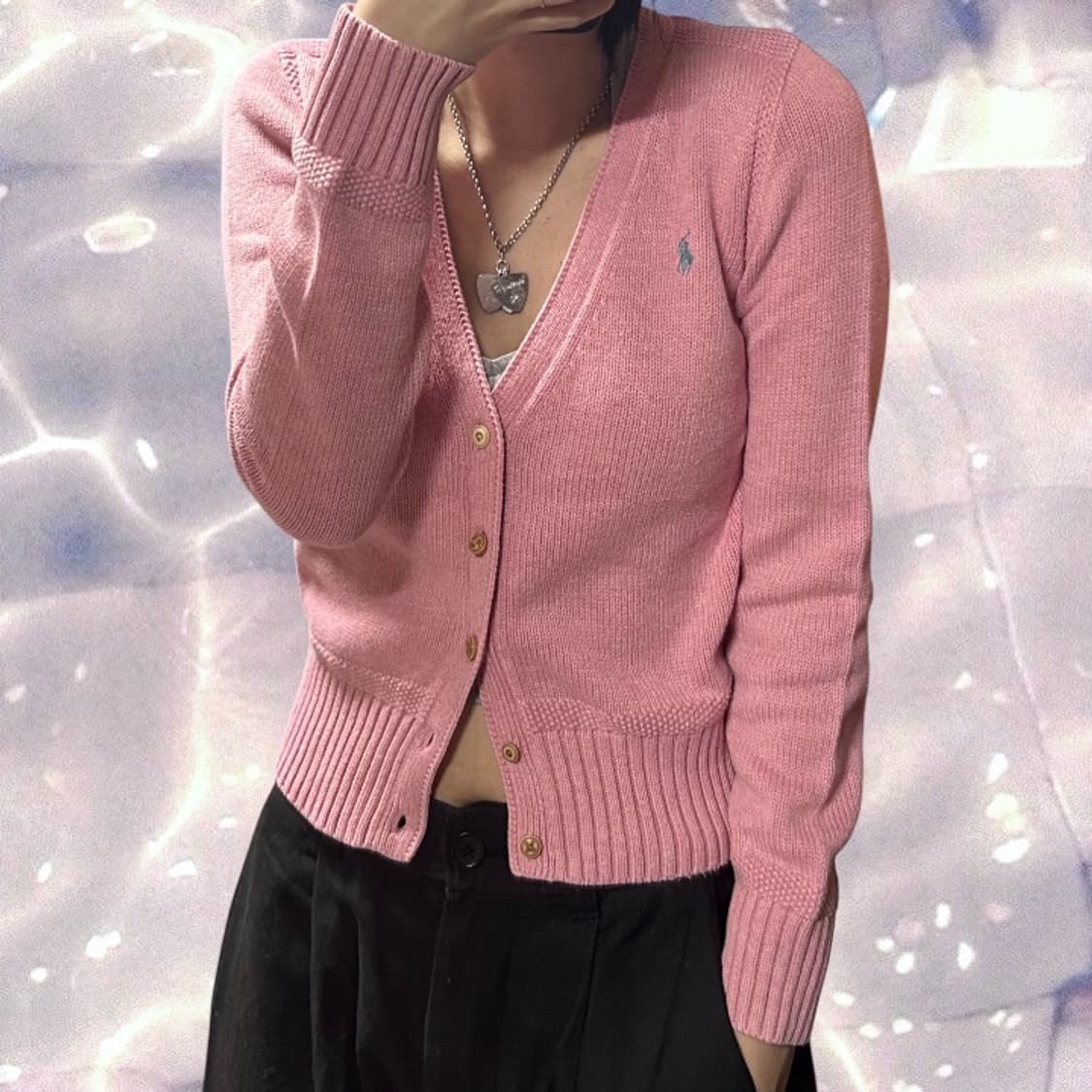 폴로 랄프로렌 브이넥 니트 가디건 핑크 걸즈 XL  상품이미지2