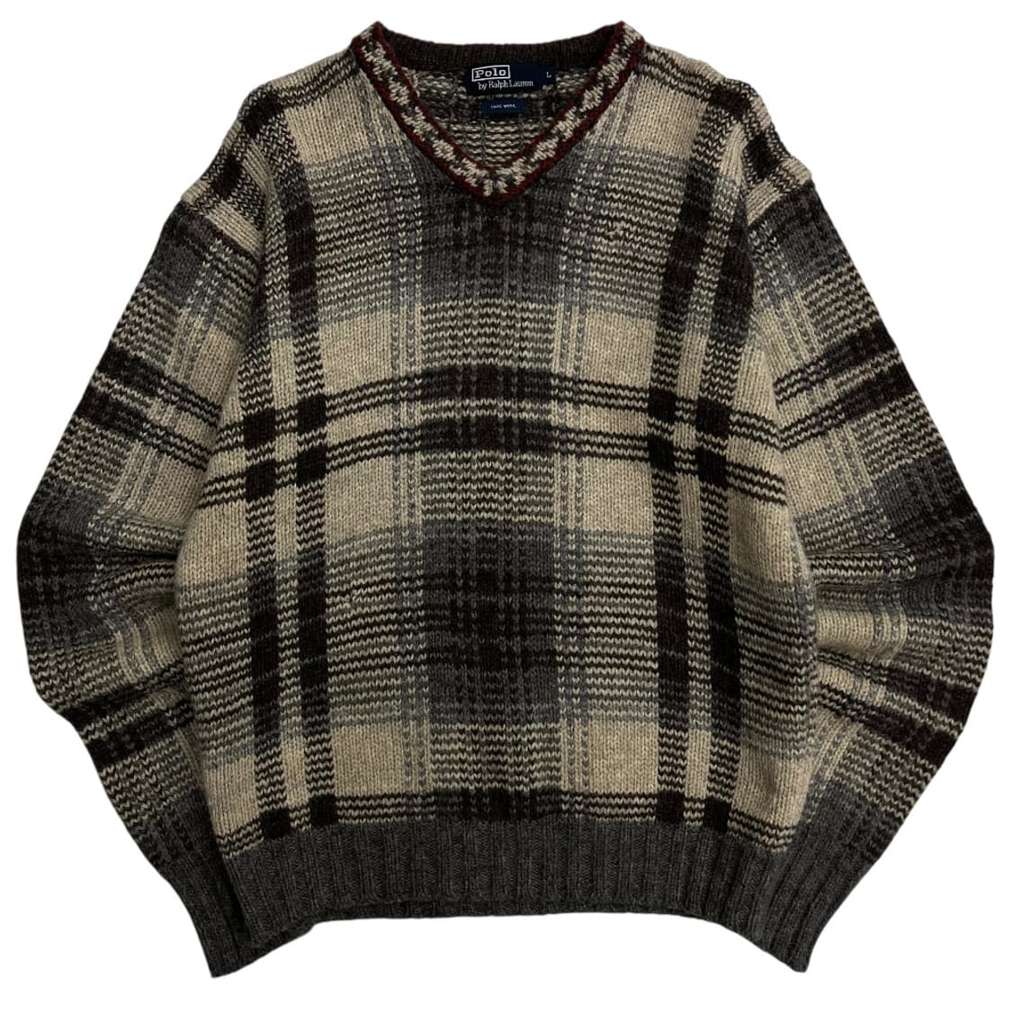 폴로 랄프로렌 베이지체크 브이 니트 L 상품이미지2