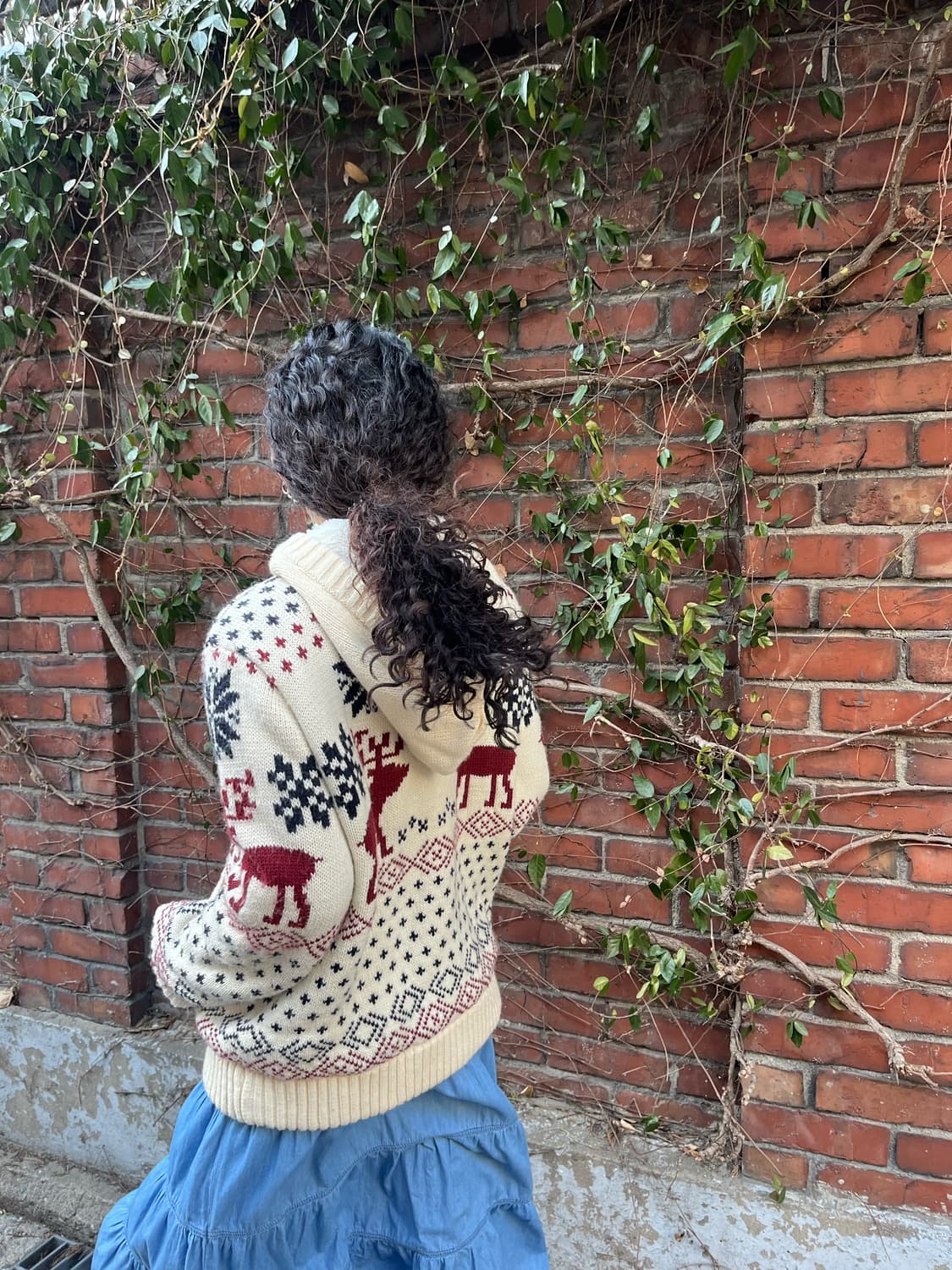 노르딕 패턴 양털 니트 후드 집업 아우터 상품이미지4