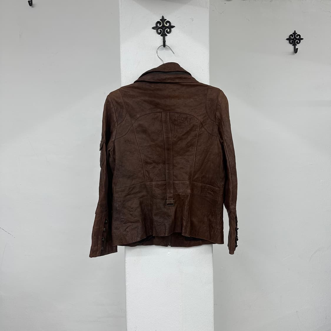 Brown snap leather jacket 상품이미지3