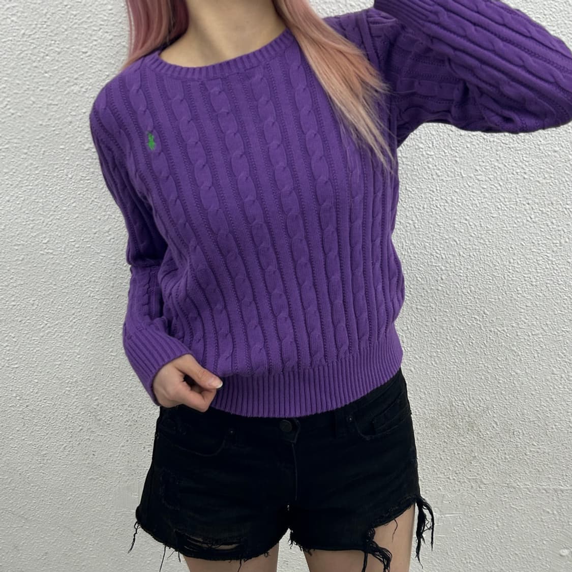 폴로 랄프로렌 그린포니 퍼플 꽈배기 니트 XL 상품이미지1