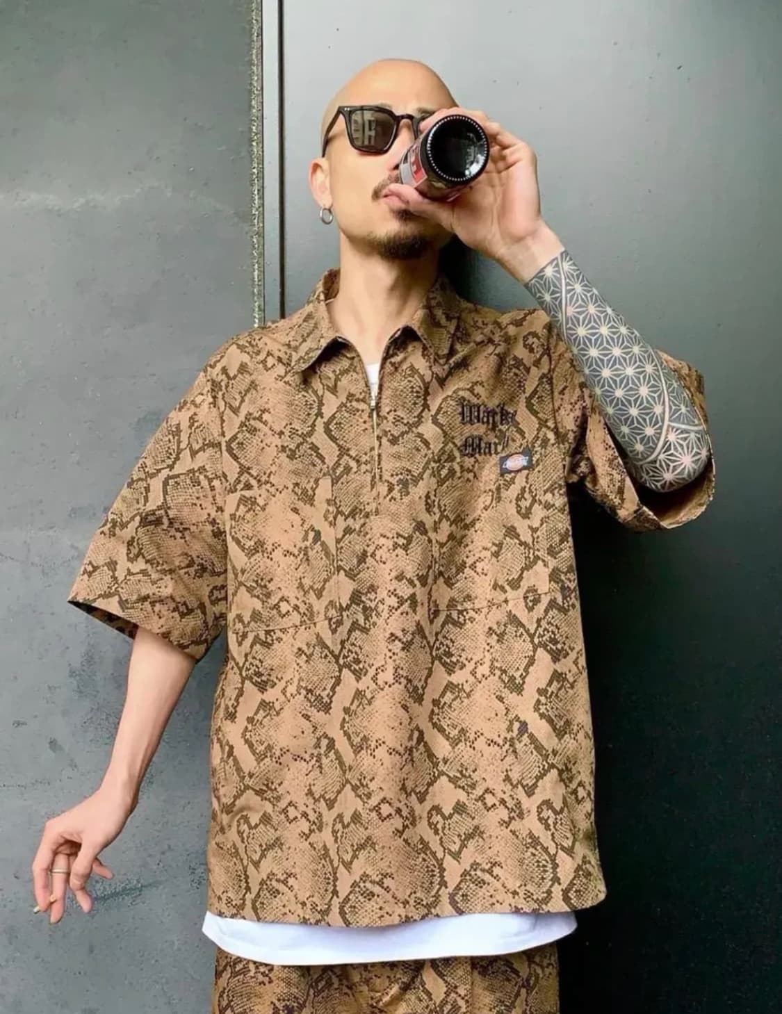 [S][100] 와코마리아 x 디키즈 하프집업 워크셔츠 파이톤  상품이미지9