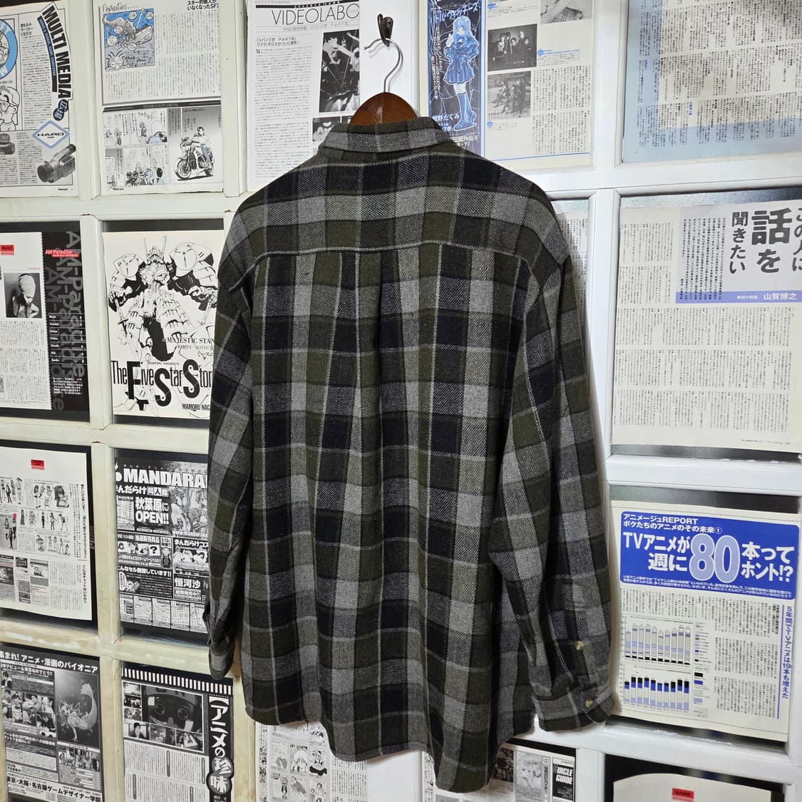 일본 빈티지 카키 그레이 아메카지 체크 셔츠 상품이미지5