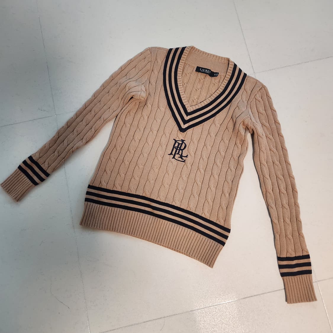 폴로 로렌 랄프로렌 브이넥 케이블 니트 브라운 상품이미지4