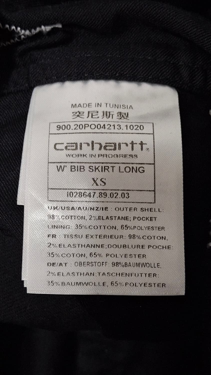 XS) 칼하트 WIP 멜빵 롱스커트 블랙 화이트스티치 오버롤 원피스 워크 상품이미지7