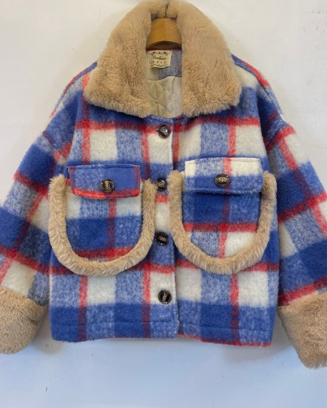 수입 퍼배색 숏코트숏자켓 체크코트 체크자켓:) 상품이미지2