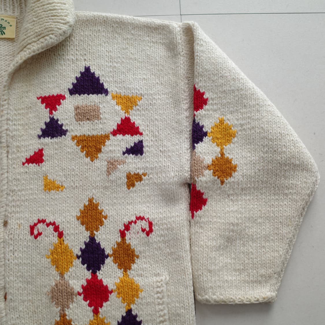 90s 파차마마 에콰도르 핸드메이드 울 니트 가디건 코위찬 스타일  상품이미지3