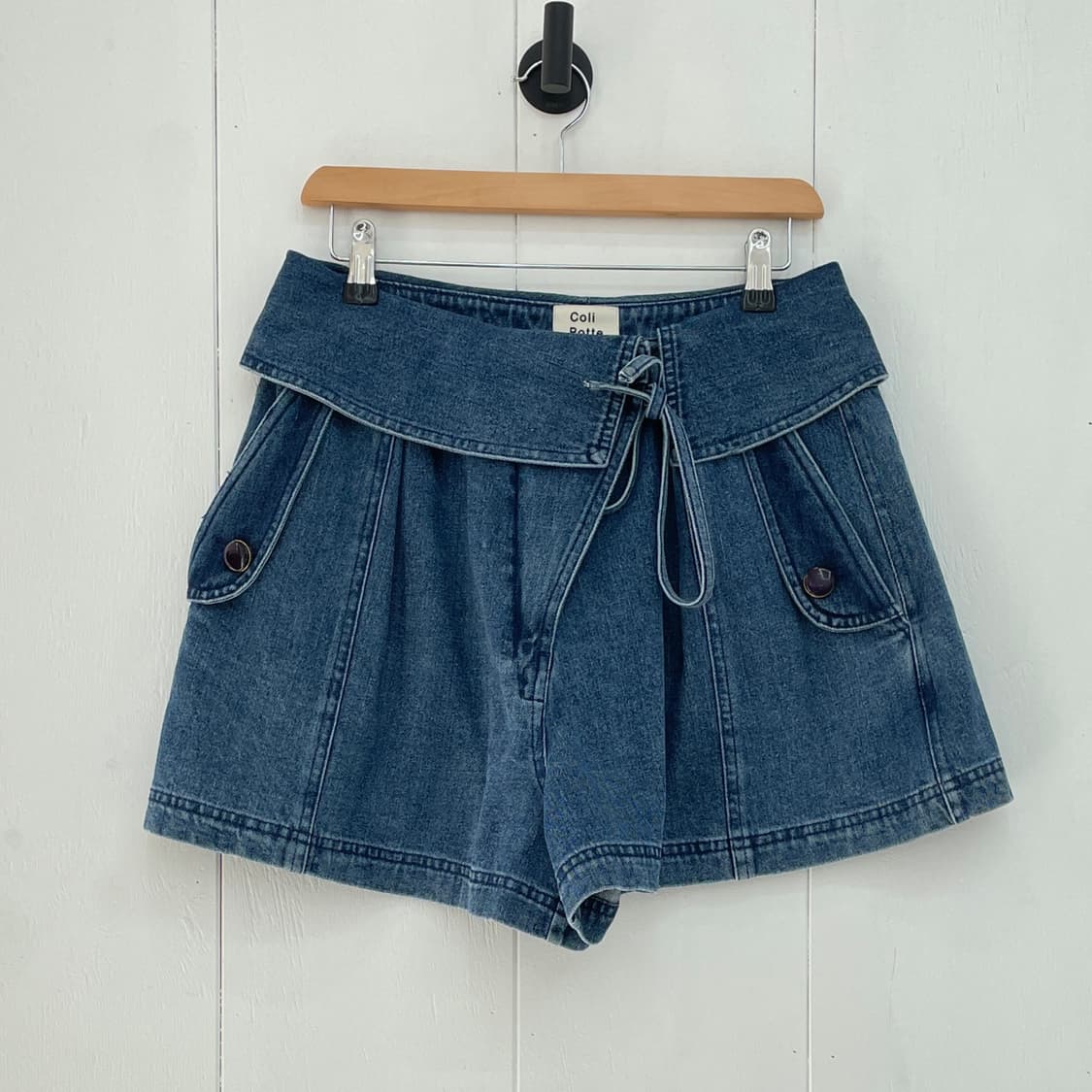 Coli Rotte 언발 랩 스트링 데님 숏팬츠  상품이미지2