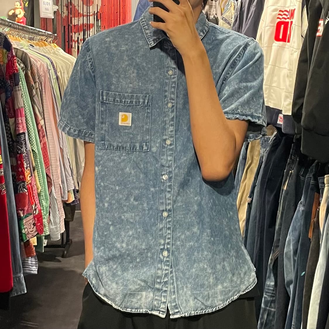 [IM] carhartt 칼하트 중청 워싱 데님 반팔셔츠 상품이미지4