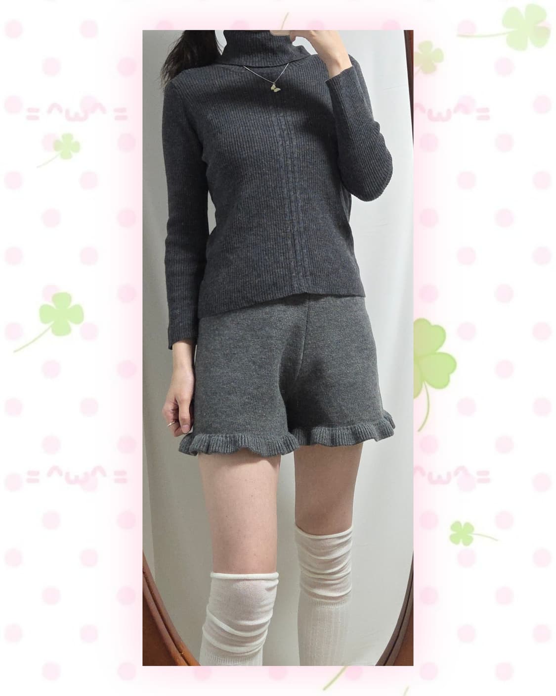 도쿄걸 코디 세트(반팔니트원피스, 차콜 폴라티, 블랙코트, 차콜코트) 상품이미지3