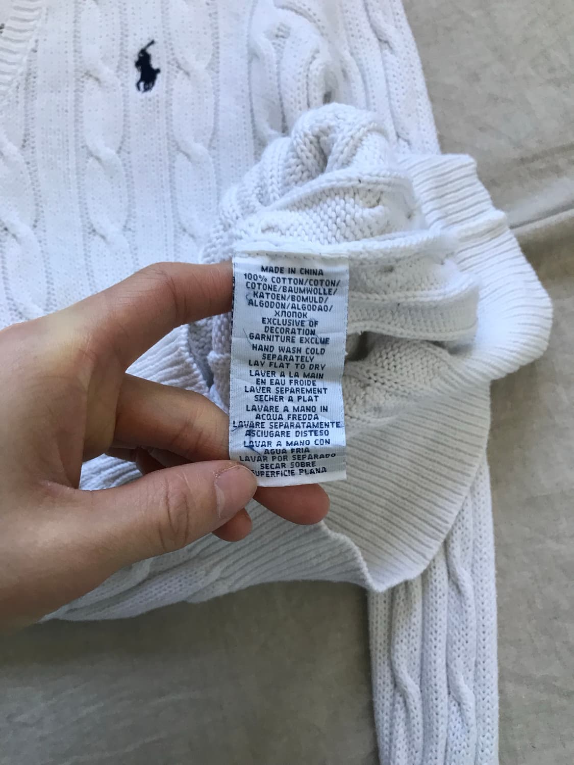 폴로 랄프로렌 포니 로고 화이트 브이넥 케이블 니트 상품이미지8