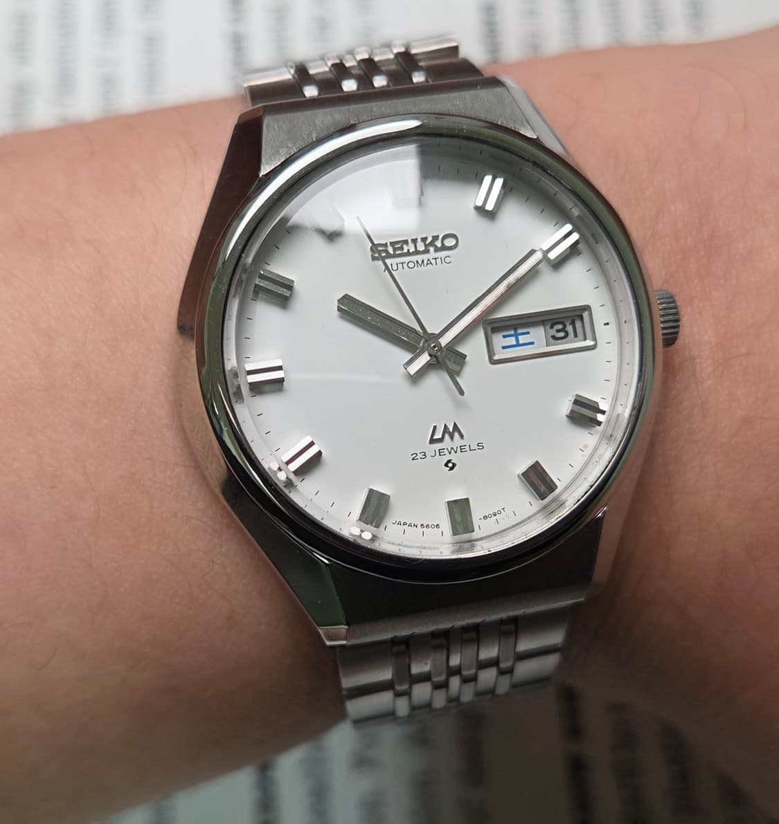 레어] 빈티지 세이코 LM로드매틱 화이트판 한자 데이데이트 쌀알 브레이슬 상품이미지9