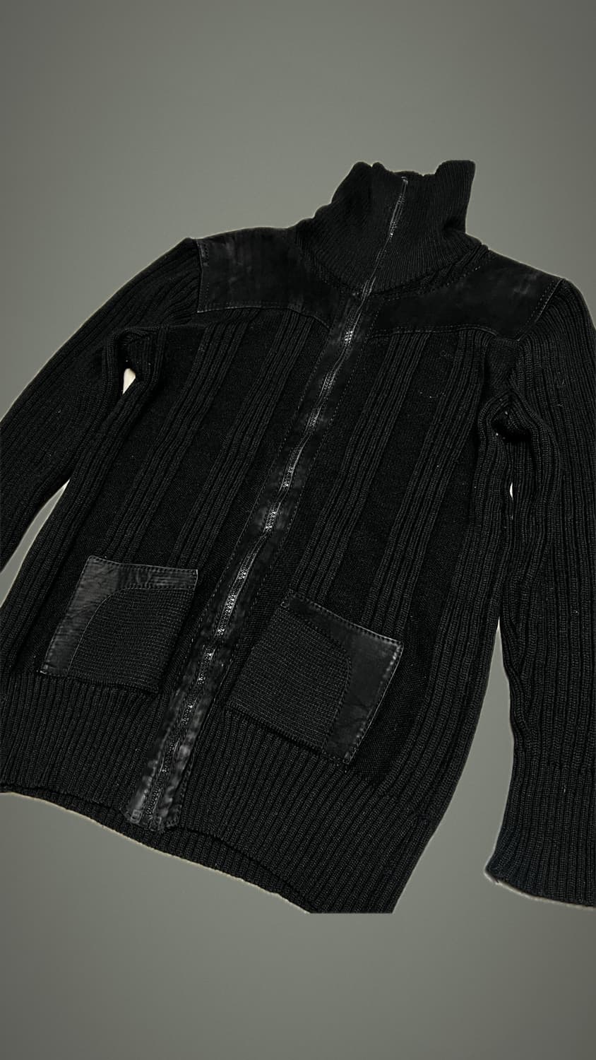 Ramana - 레더 믹스드 하이넥 니트 자켓 상품이미지2