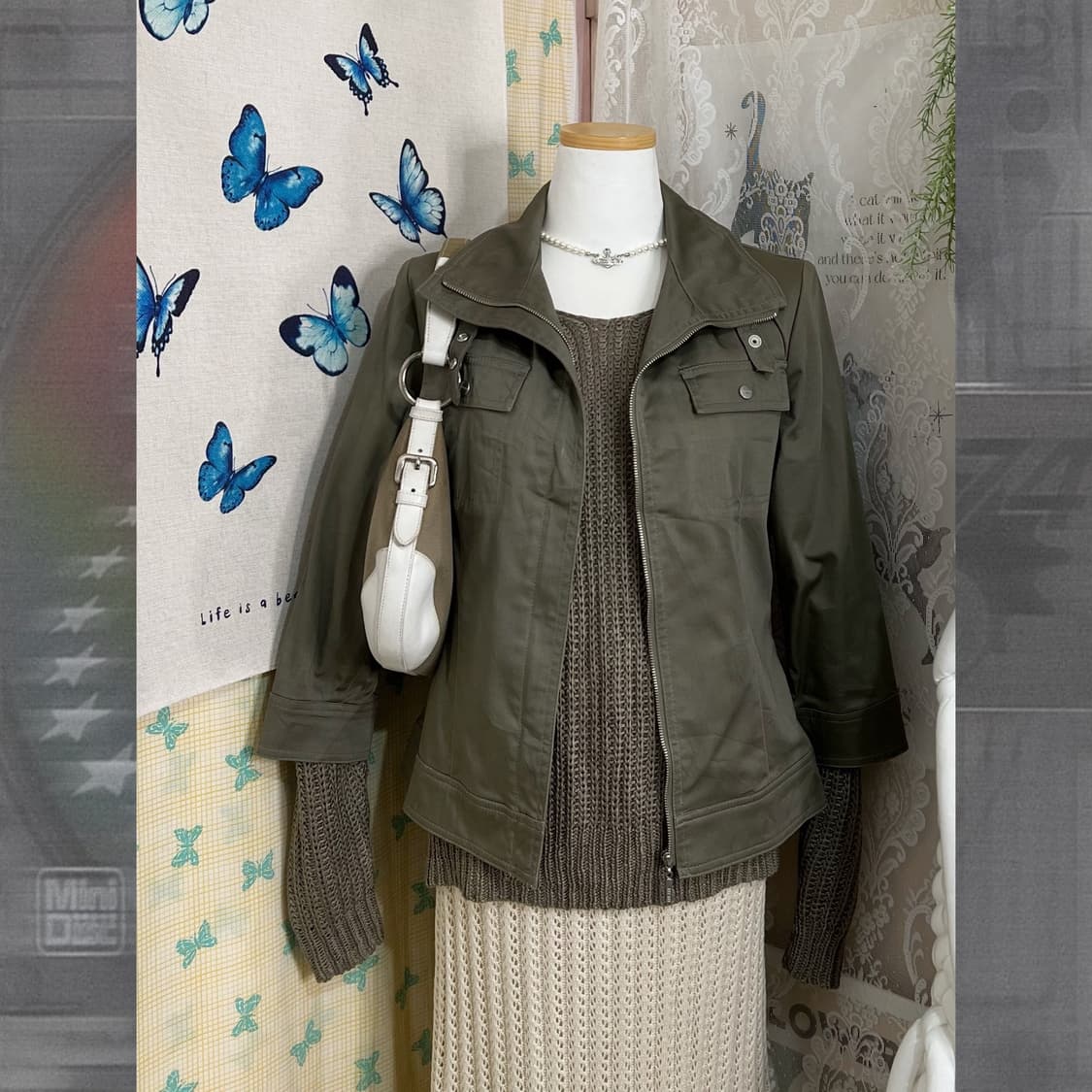 카키 Y2K 넥버클 자켓 상품이미지3