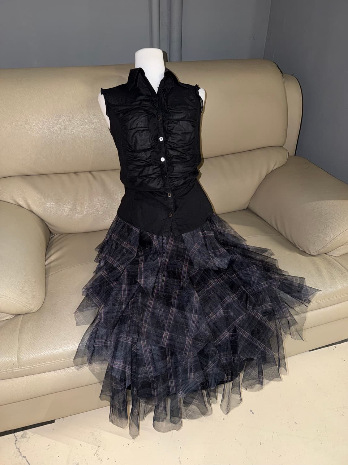shirring detail frill sleeveless 상품이미지1