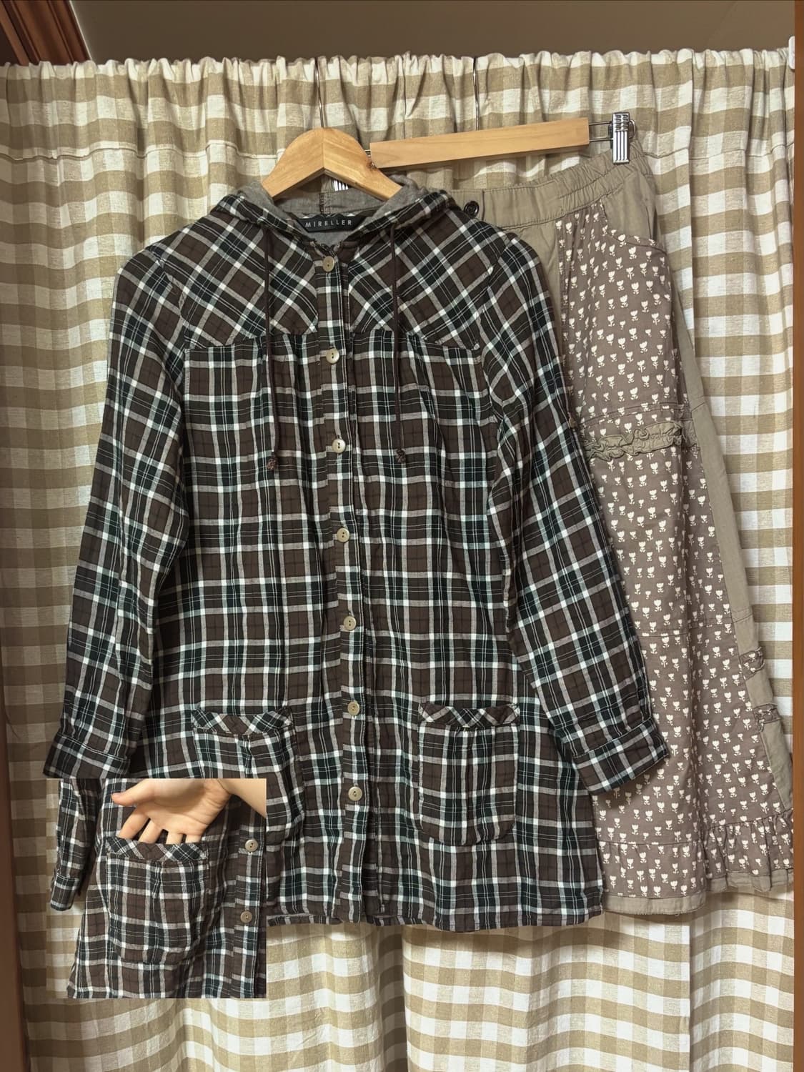 빈티지 체크 셔츠 + 니트 가디건 도트 포인트 너드 모리세트 상품이미지5