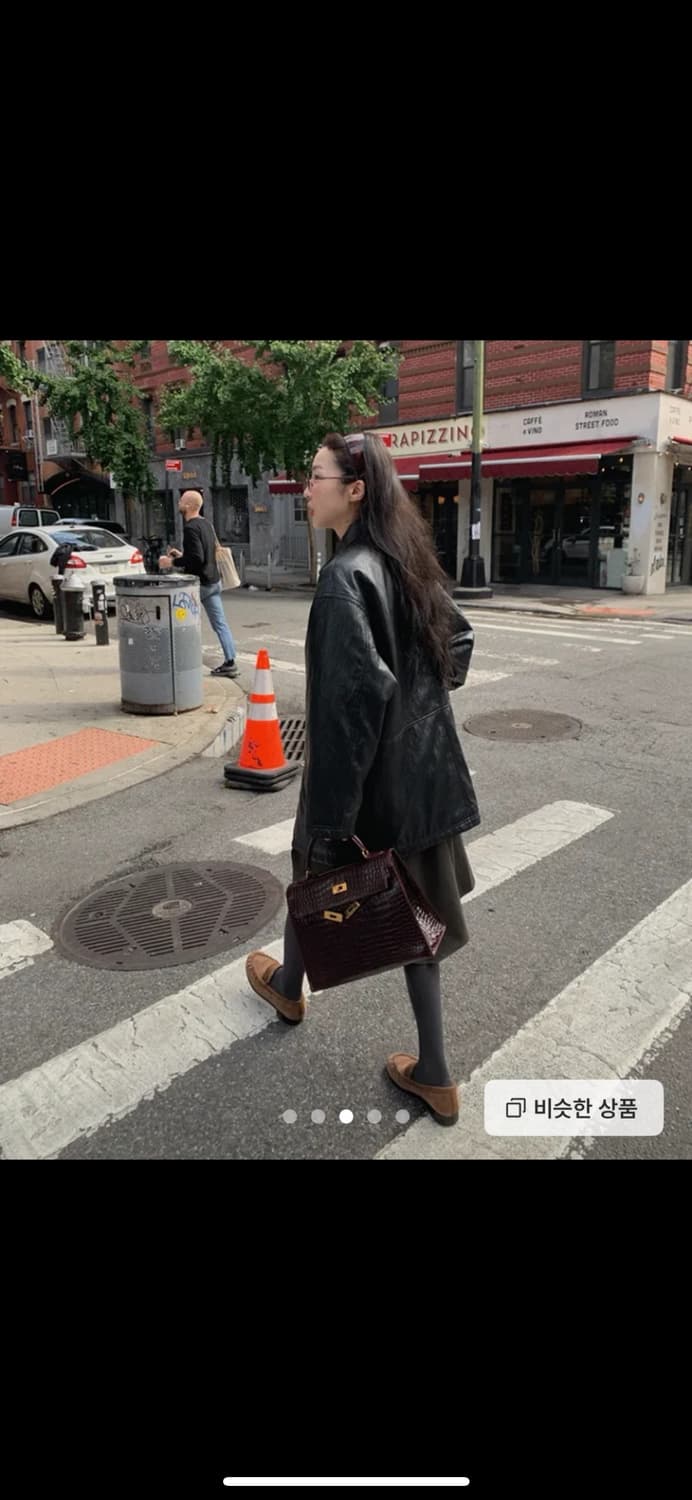 메이비베이비 블랙 레더 오버핏 자켓, 가죽자켓 상품이미지2