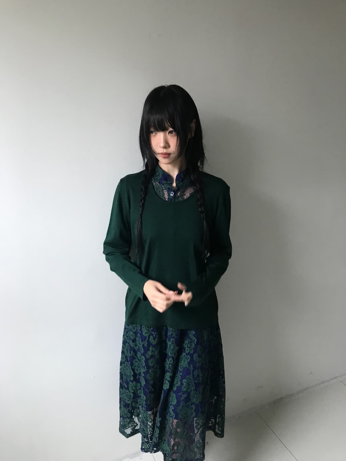 U neck knit(bluish green) 상품이미지4