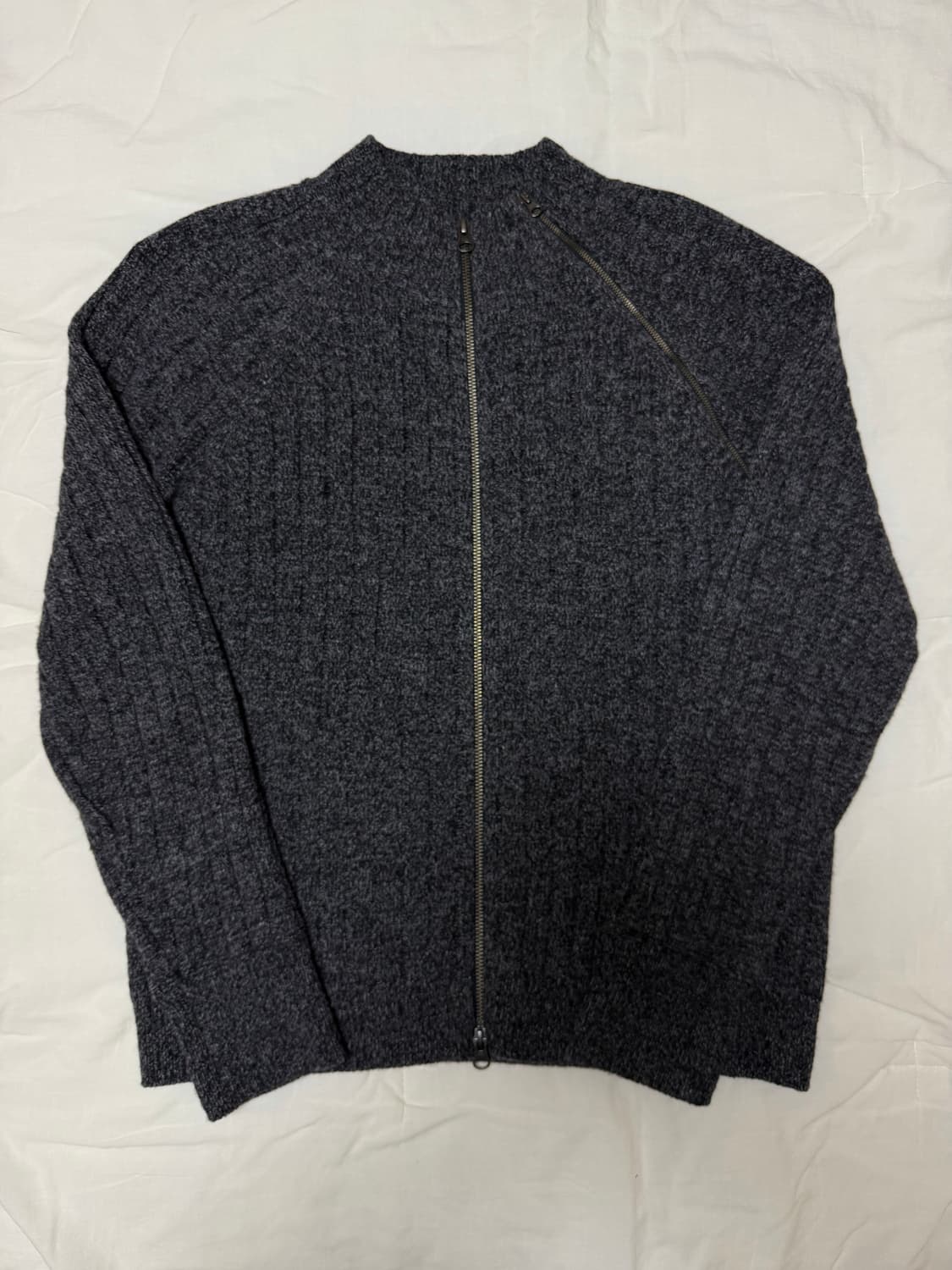 [2] 웨이비니스 다이애그널 니트집업 멜란지그레이 상품이미지1