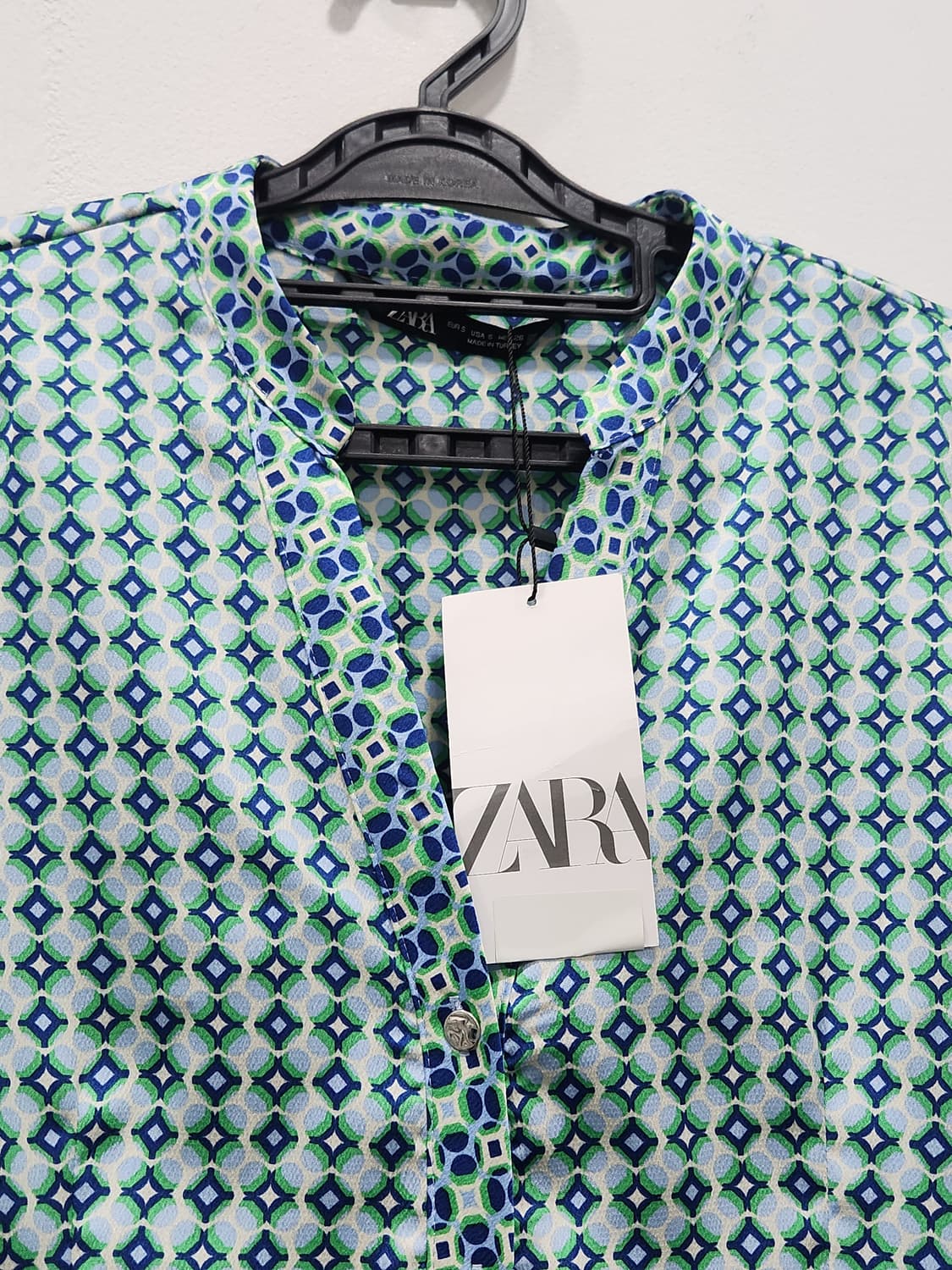 [S] 새상품 자라 ZARA 패턴 블라우스 셔츠 S 블루그린 상품이미지2