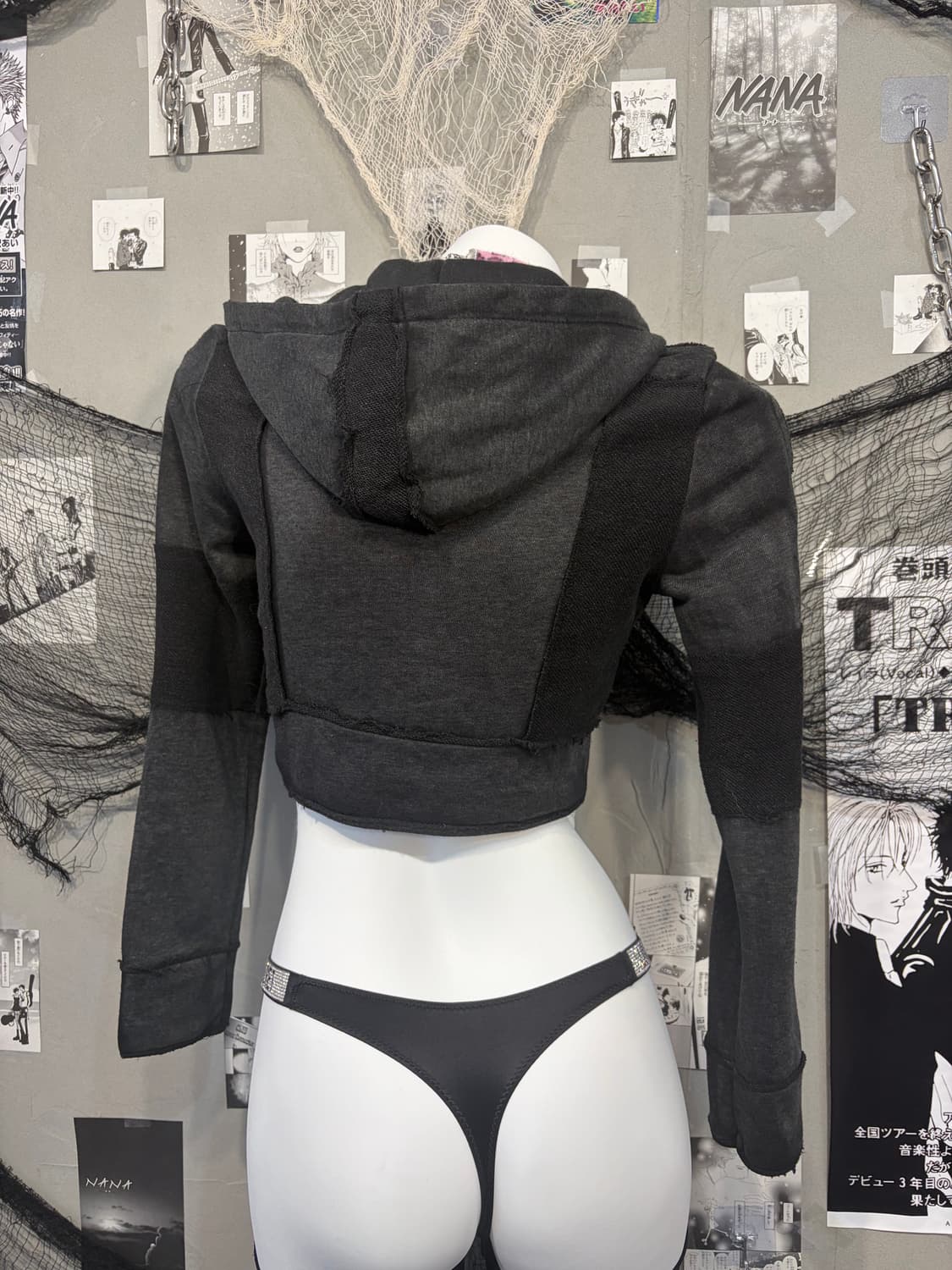 Gothic Stud Distressed Crop Hoodie zip  상품이미지9