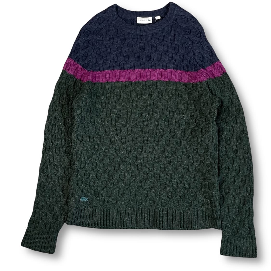라코스테 배색 짜임 울 니트 스웨터 상품이미지1